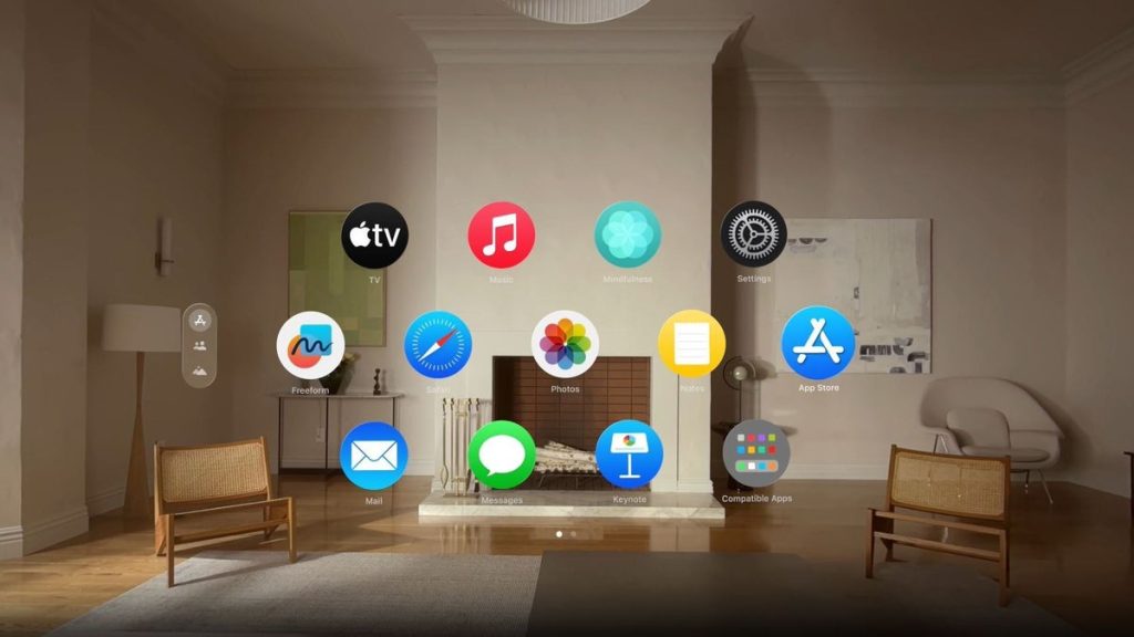 A list of apps visible on the apple vision pro