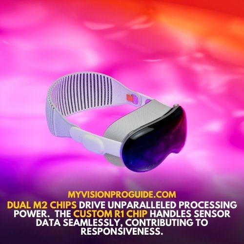 Dual M2 chips drive unparalleled processing power.  The custom R1 chip handles sensor data seamlessly, contributing to responsiveness.